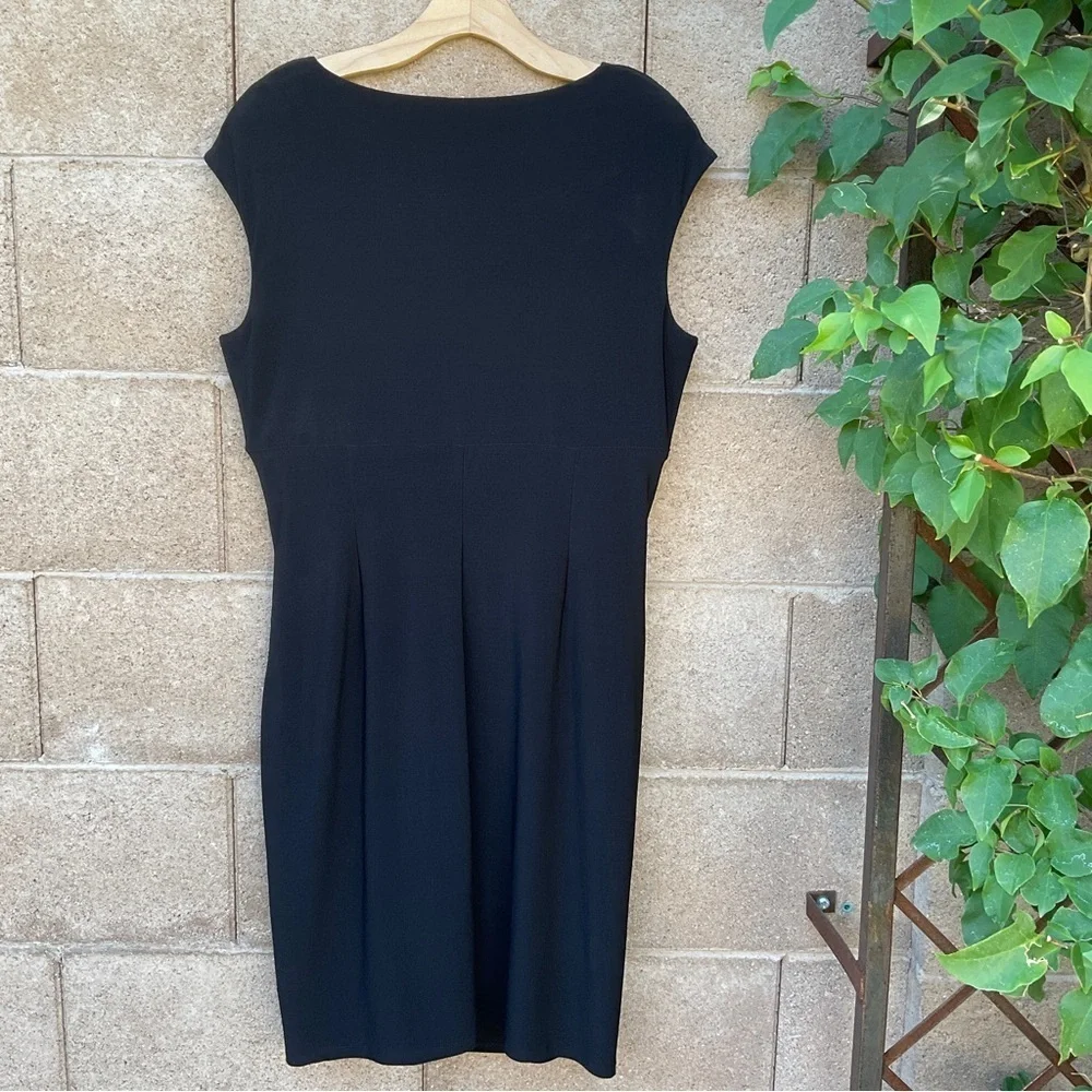 EUC Ralph Lauren Faux-Wrap Jersey Midi Sheath Dress Black Empire Size 12 Party